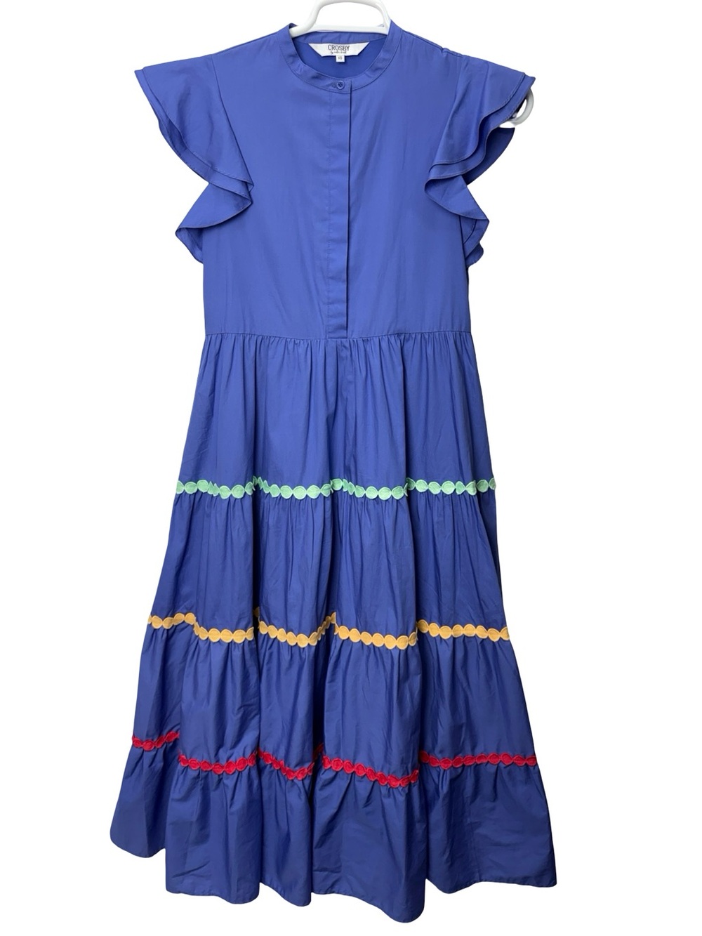 CROSBY by Mollie Burch Royal Blue Tiered Maxi Dress with Multicolor Trim